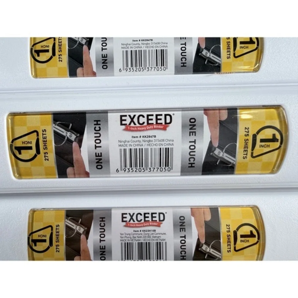 Exceed 1 Inch Heavy Duty 3 Ring Binder White One Touch  Lot of 4 KK2847B